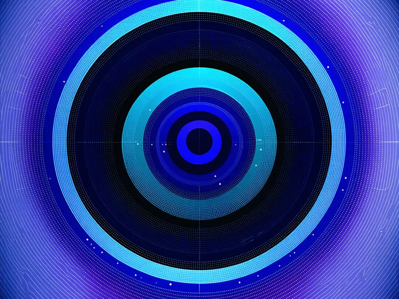 Abstract visualization comparing false positive rates in wafer inspection — conceptual data visualization in indigo and violet tones